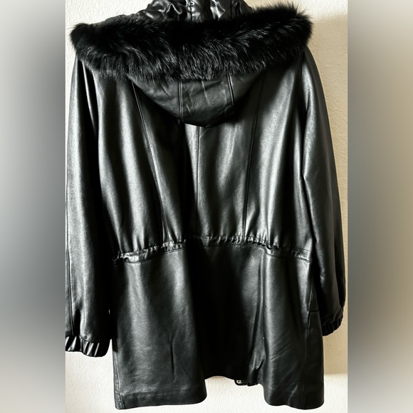 Black Women's Hooded Jacket Leather L - Picture 4 of 8